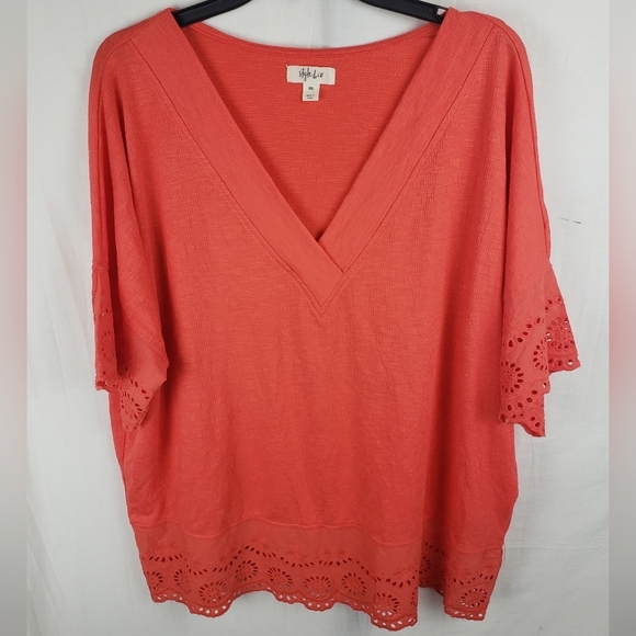 NWT Style & Co Women's Orange Vneck Shirt W/ Eyelit Bottom Sz XXL - Picture 1 of 7